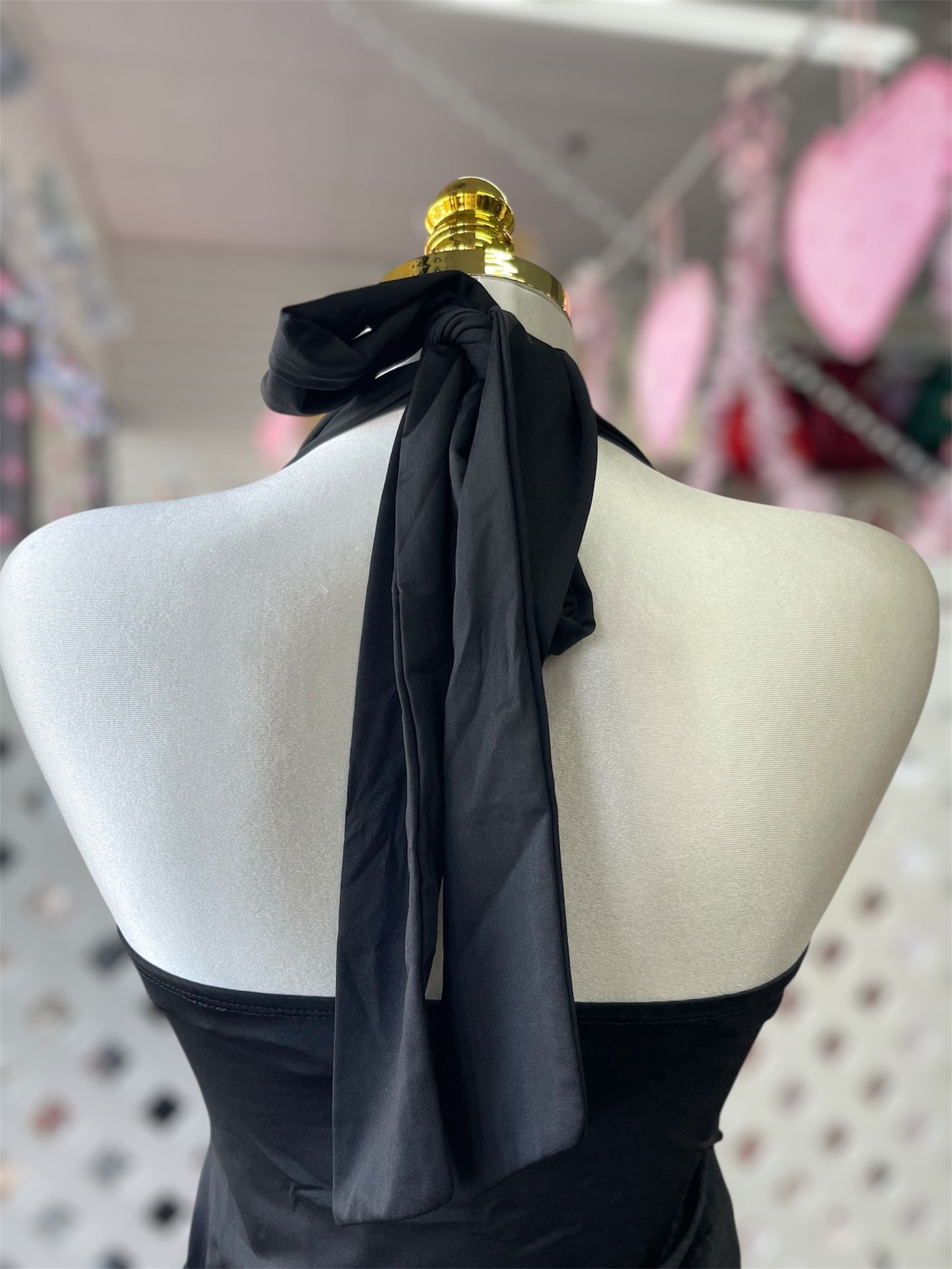 Irina Black Halter Top w/ Gold Heart Hardware