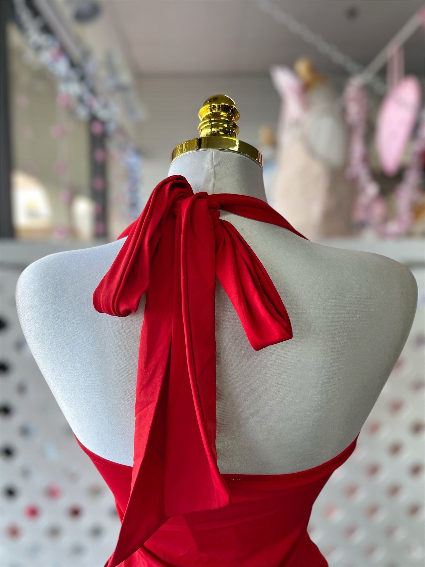 Irina Red Halter Top w/ Gold Heart Hardware