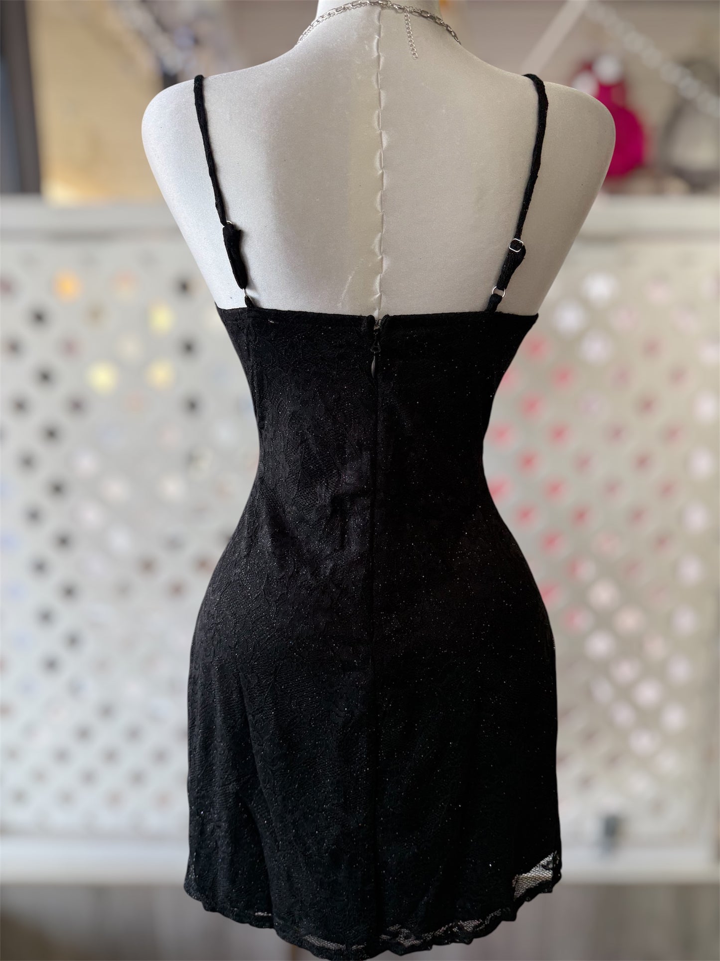 Evelyn Black Glitter Lace Mini Dress