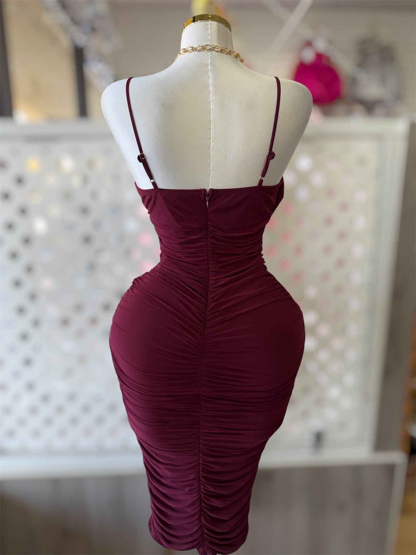 Ruby Dark Cherry Mesh Midi Dress