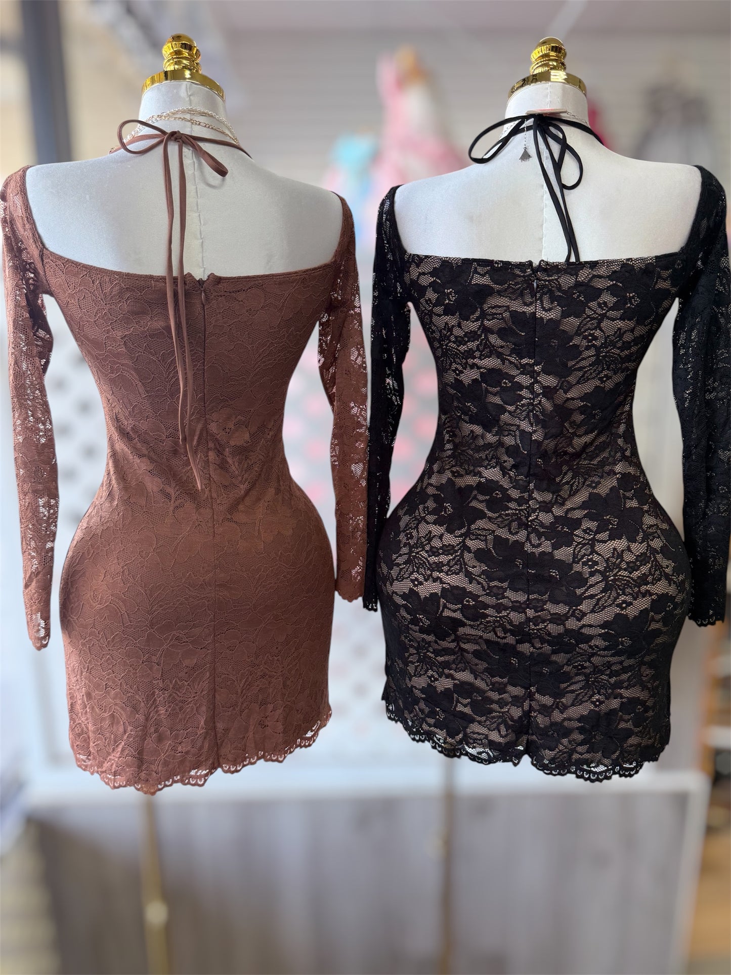 Mazie Mini Lace Off the Shoulder Dress