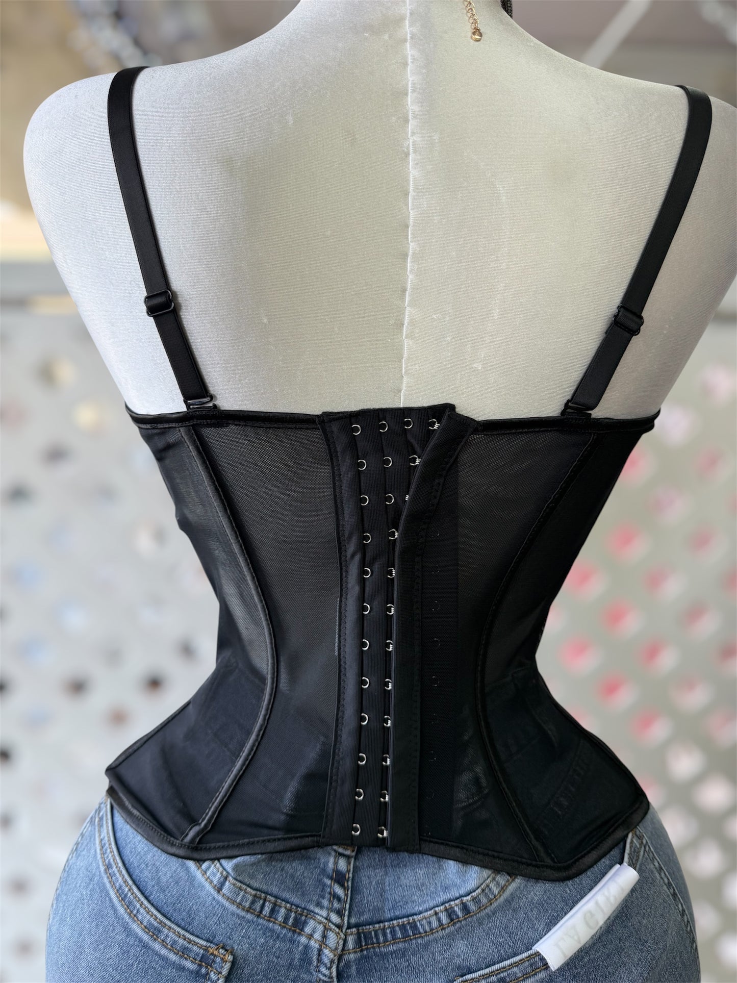 Anahi Sequins Floral Embroidered Mesh Corset Top