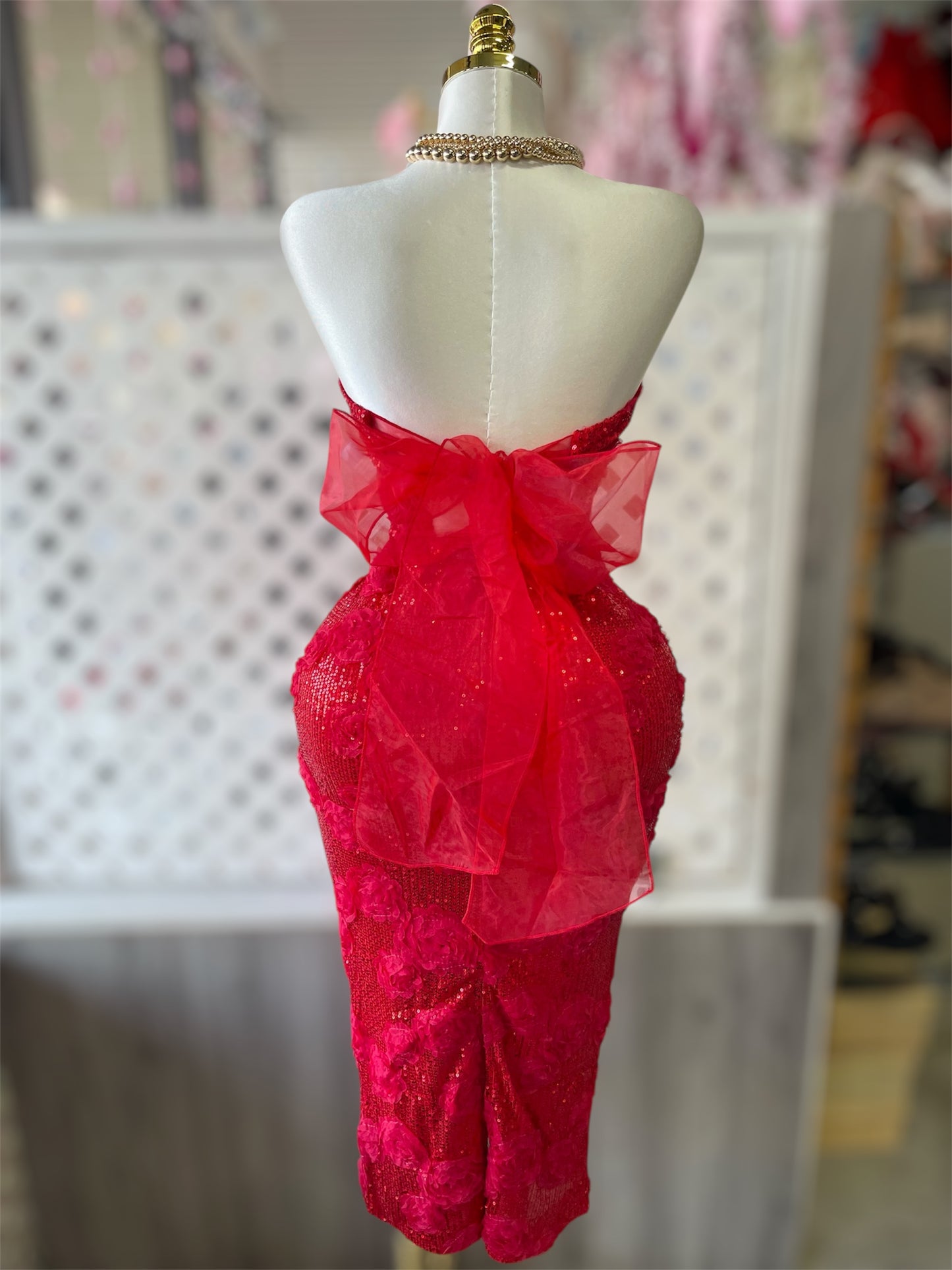 Rosé Sequin Strapless Midi Dress