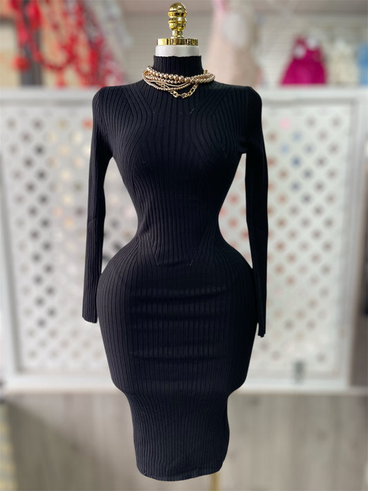 Stacy Long Sleeve Turtle Neck Midi Sweater Dress