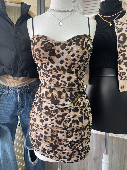 Leopard Ruched Mini Dress