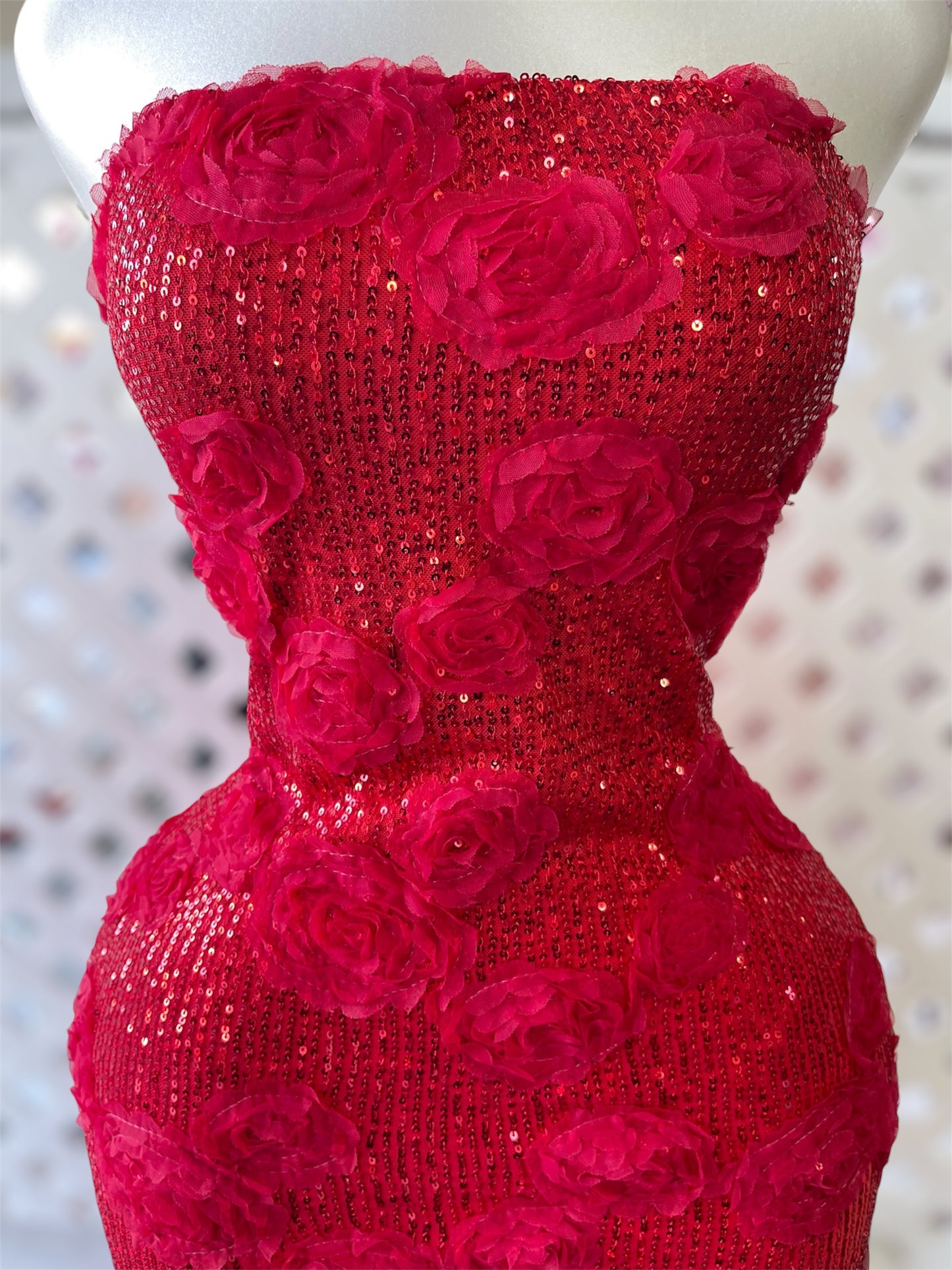 Rosé Sequin Strapless Midi Dress