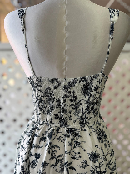 Alana Navy Floral Square Neck A-Line Dress