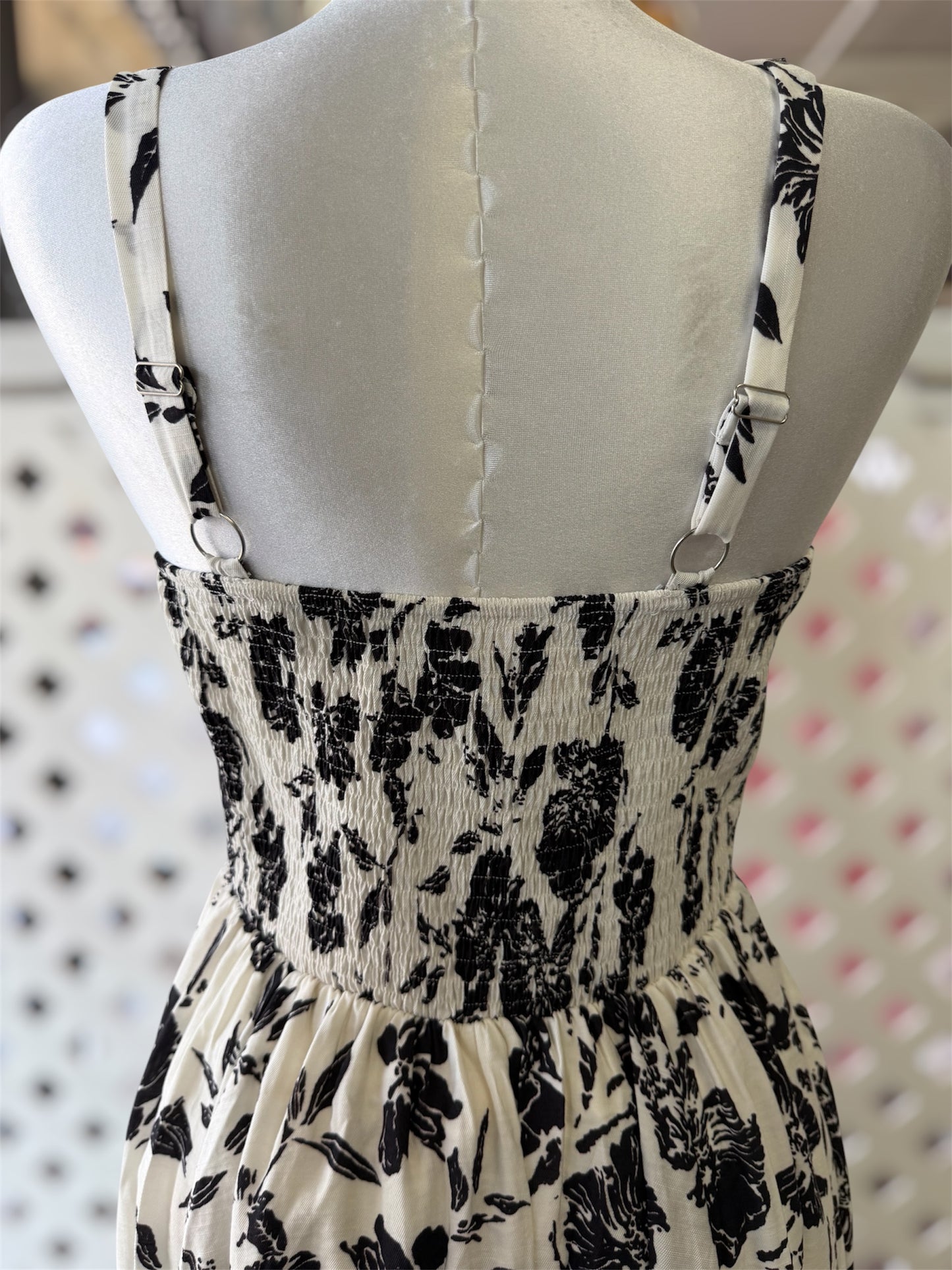 Melanie Black Floral Faux Corset A-Line Midi Dress