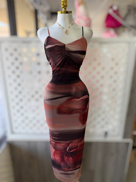 Monica Tropical Mesh Bodycon Maxi Dress