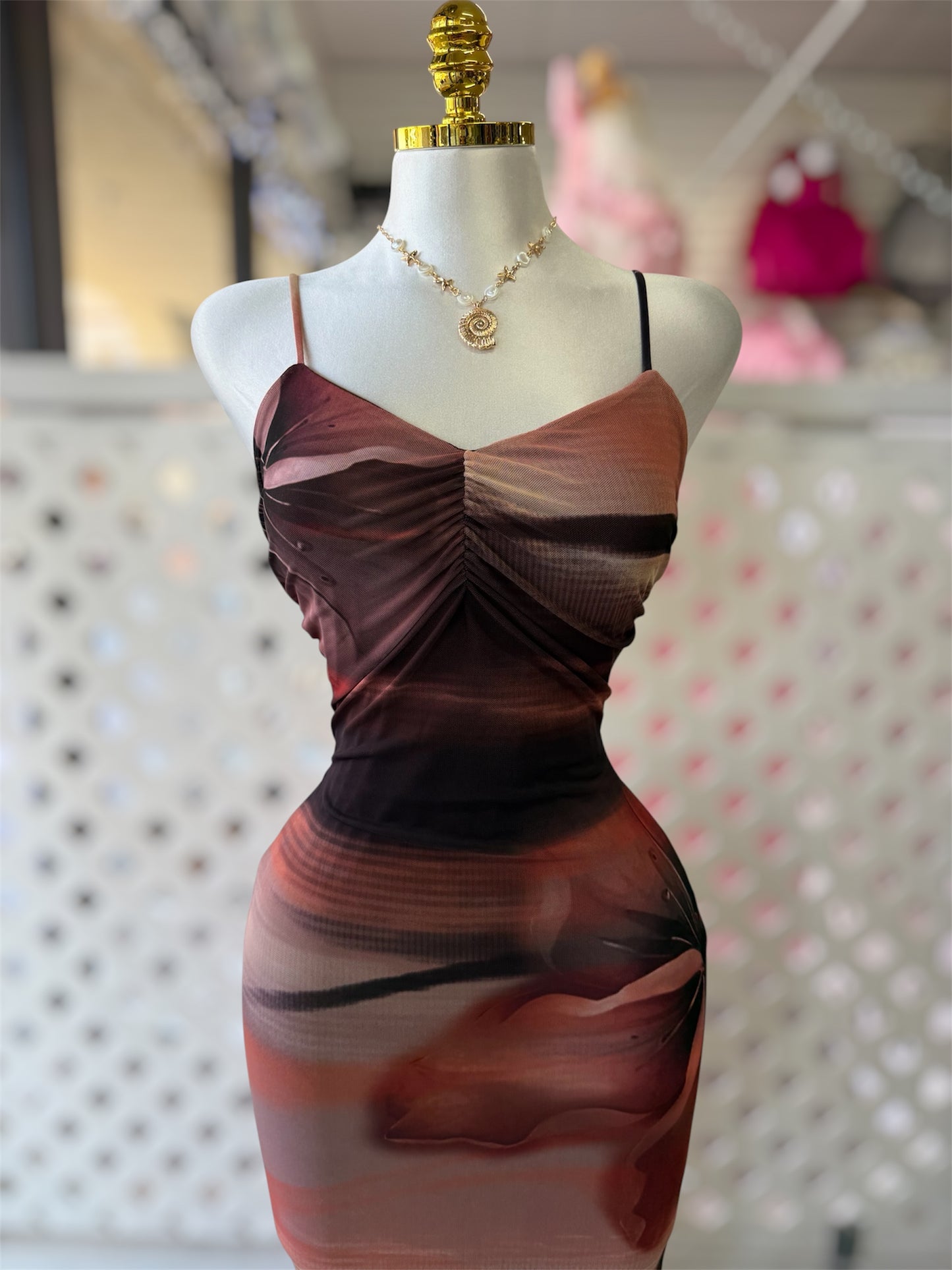 Monica Tropical Mesh Bodycon Maxi Dress