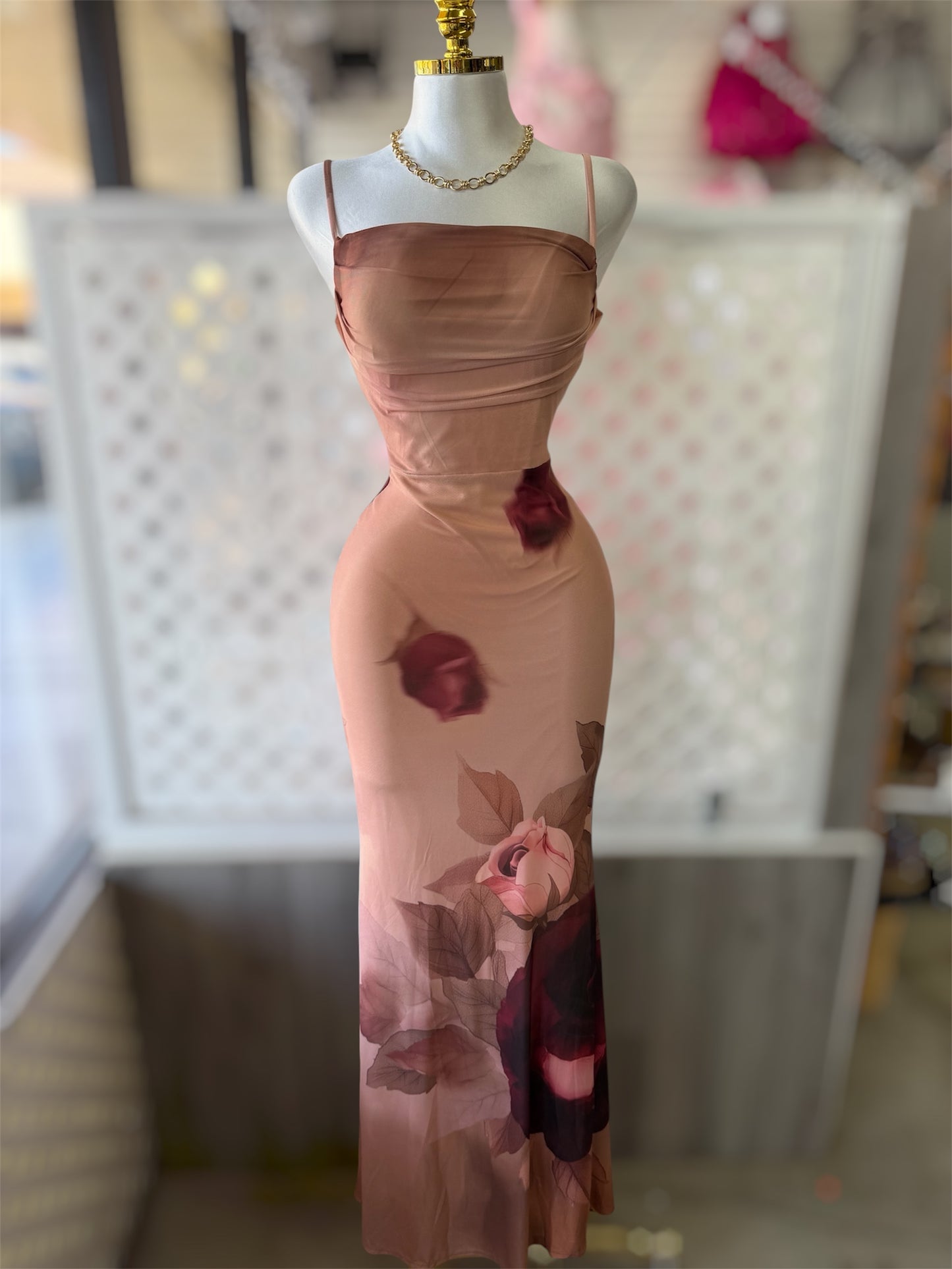 Rose Floral Mesh Maxi Dress