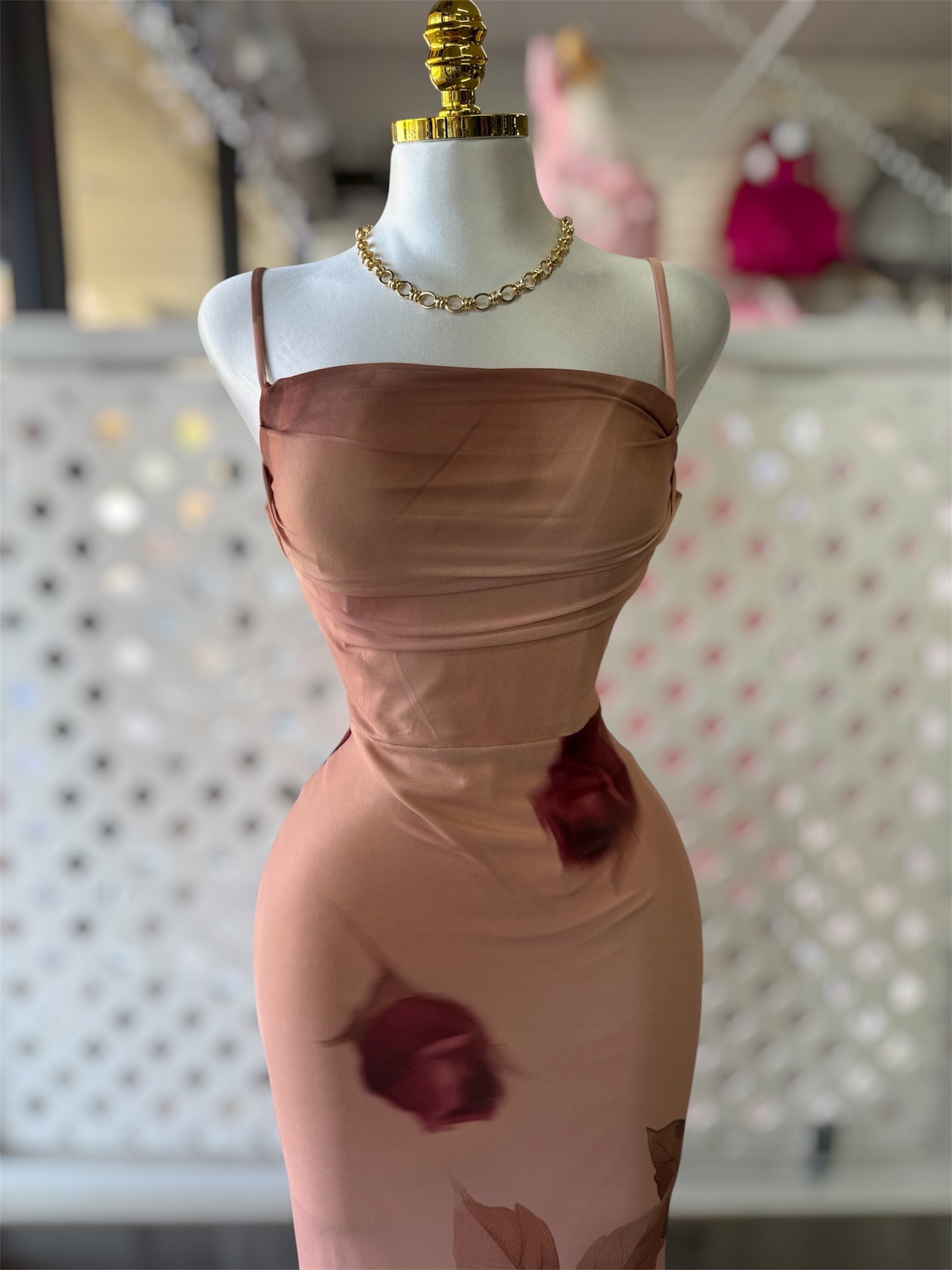 Rose Floral Mesh Maxi Dress
