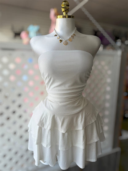 Fresita Strapless Glitter Ruched Mini Dress