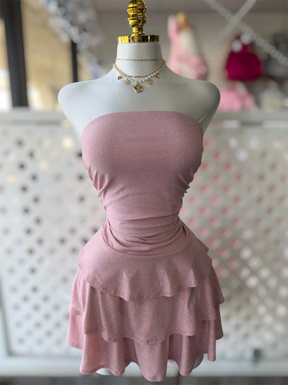 Fresita Strapless Glitter Ruched Mini Dress