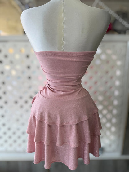Fresita Strapless Glitter Ruched Mini Dress