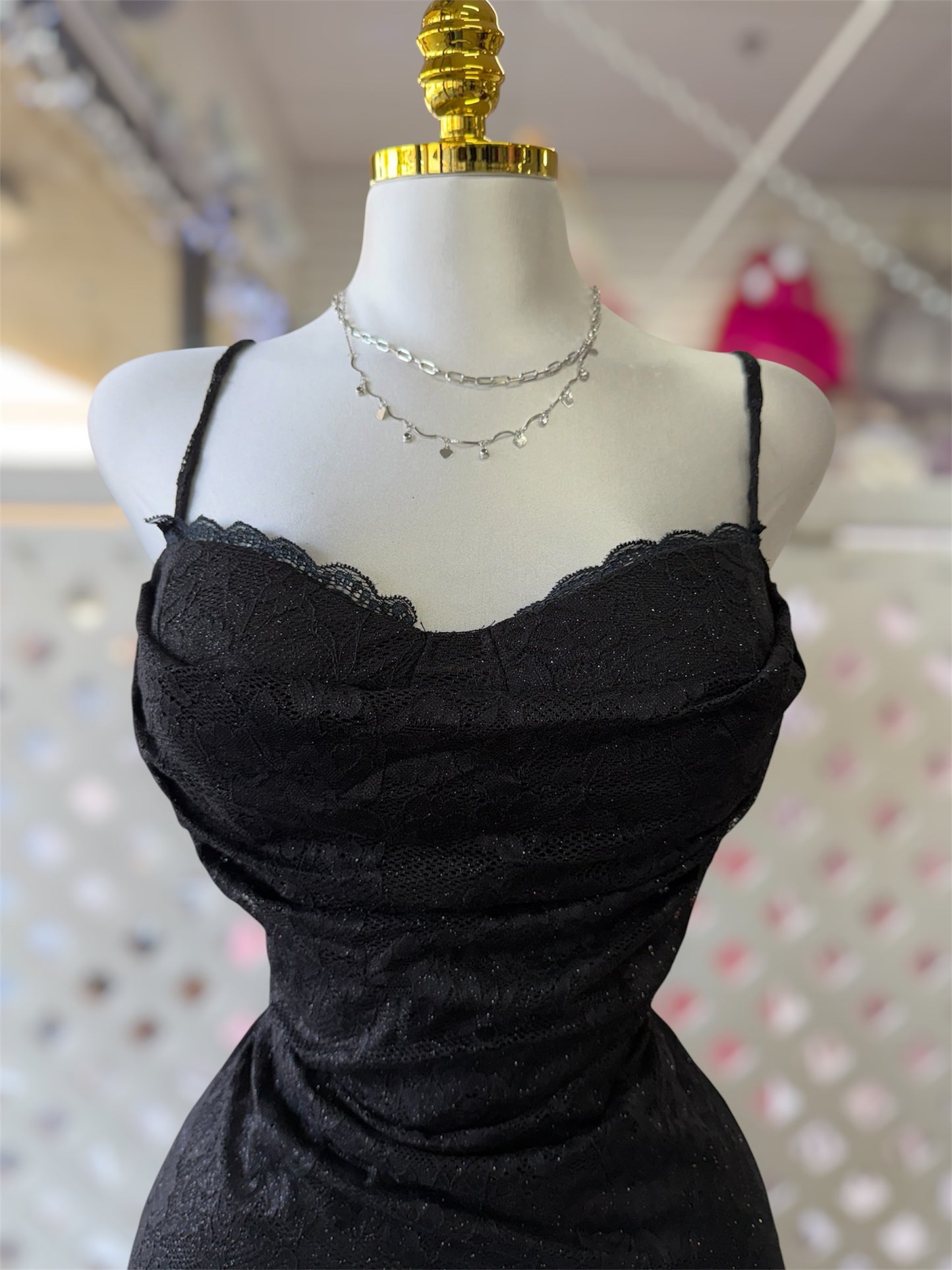 Evelyn Black Glitter  Lace Mini Dress