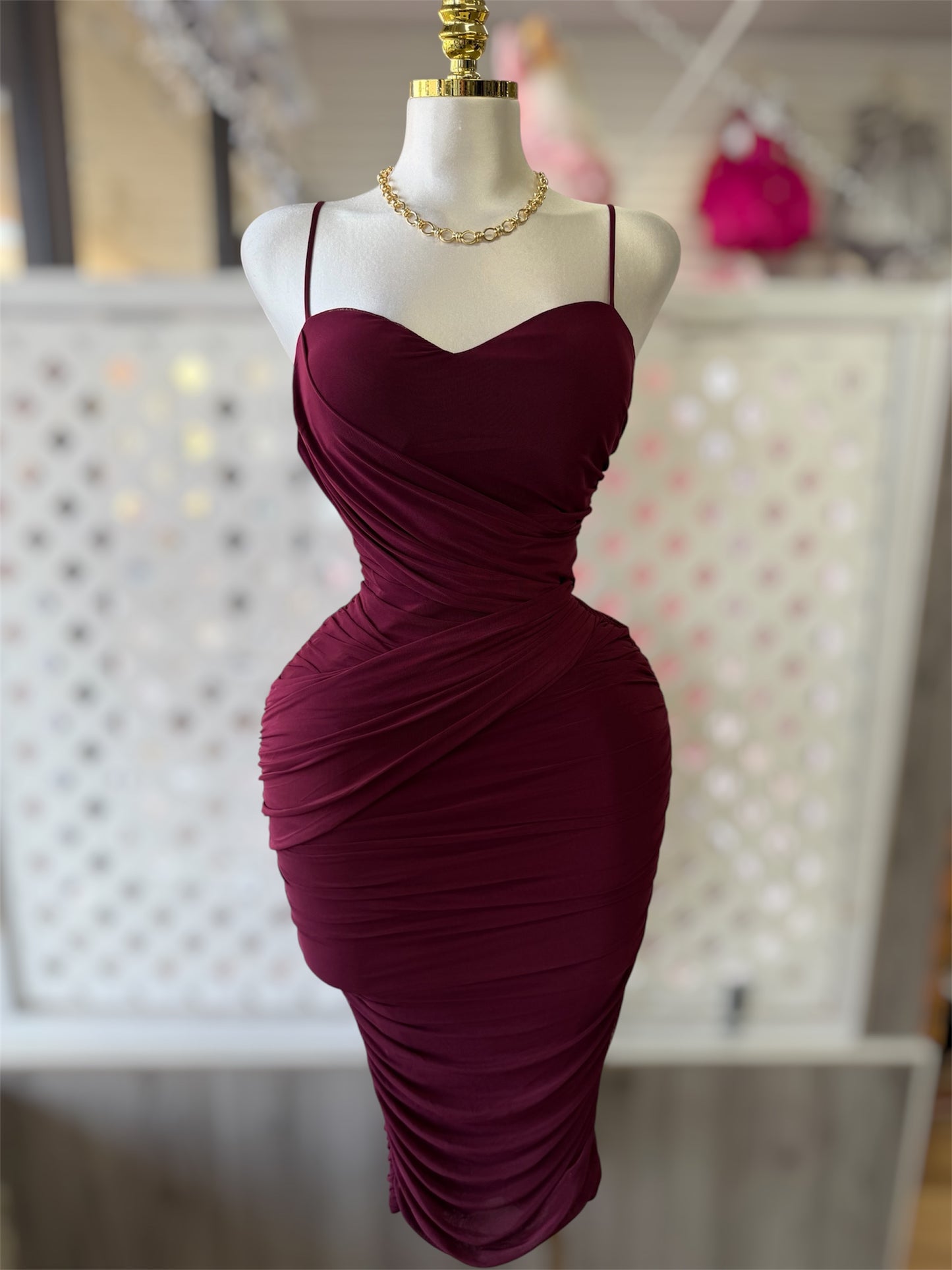 Ruby Dark Cherry Mesh Midi Dress
