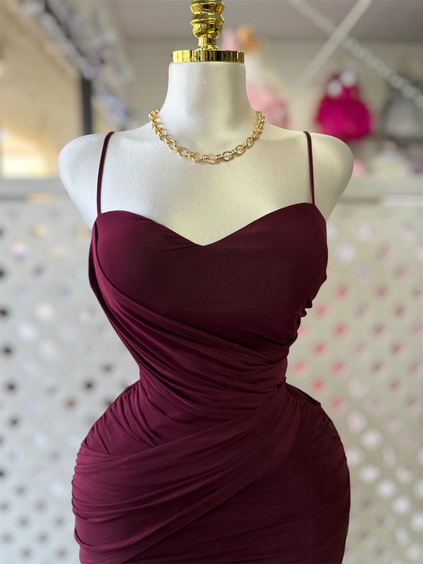 Ruby Dark Cherry Mesh Midi Dress