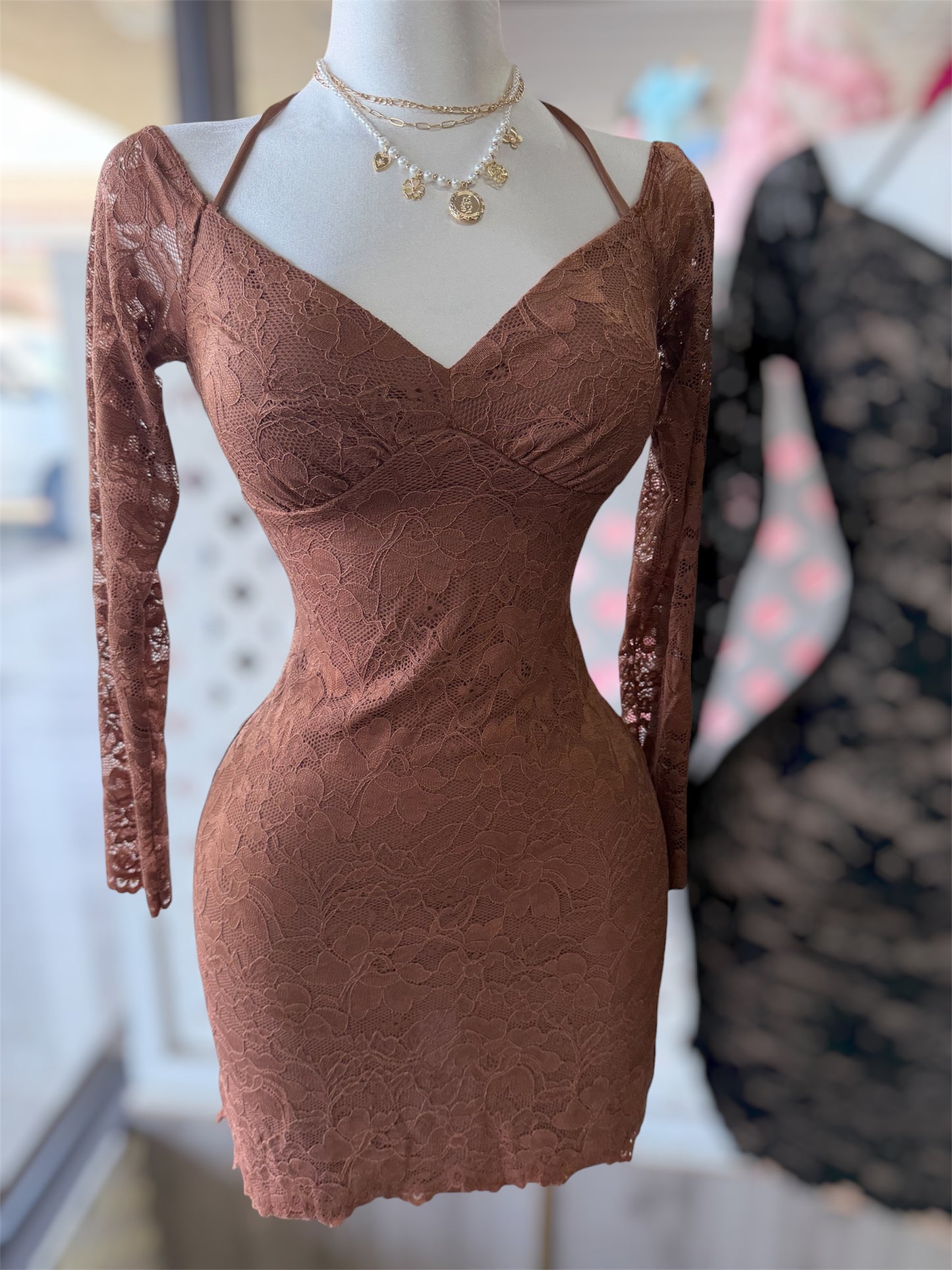 Mazie Mini Lace Off the Shoulder Dress